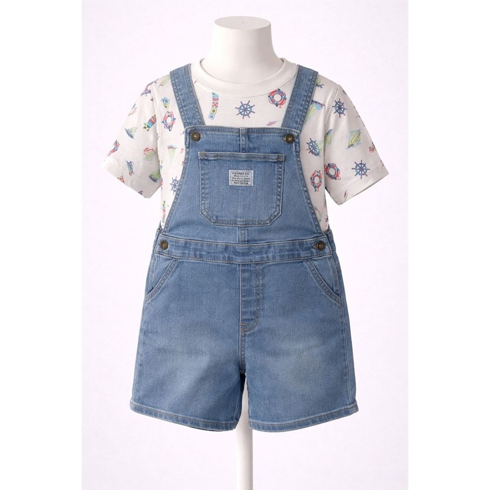NWT Levi's Kids Denim Shortalls and Nautical Print T-Shirt Set Size 6